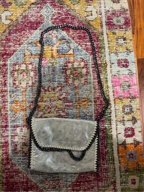 Gray Metallic Chain-Trim Shoulder Bag - Women